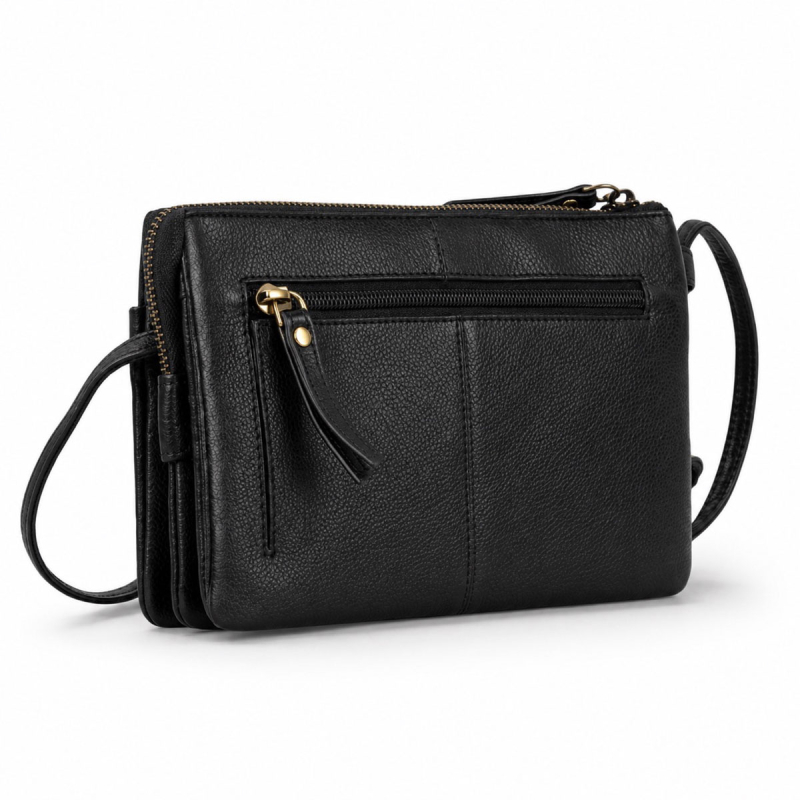 Smart clutch - Crossbody-väska i mjukt svart kalvskinn - Treats