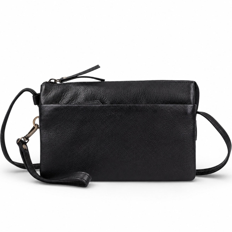 Smart clutch - Crossbody-väska i mjukt svart kalvskinn - Treats