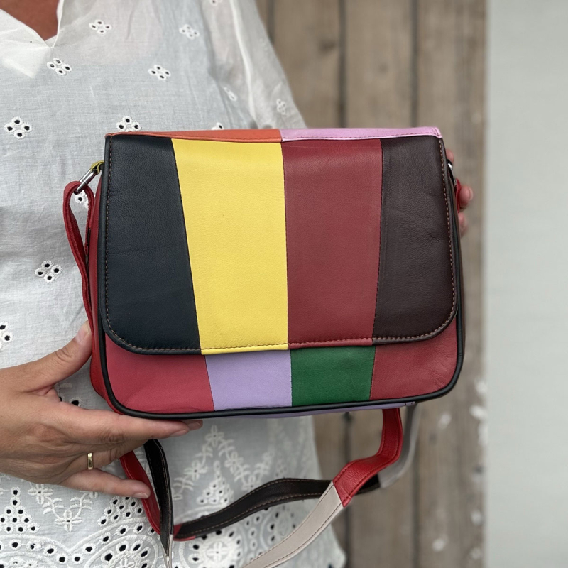 Lissy multicolor skindtaske med klap - Freja Skind