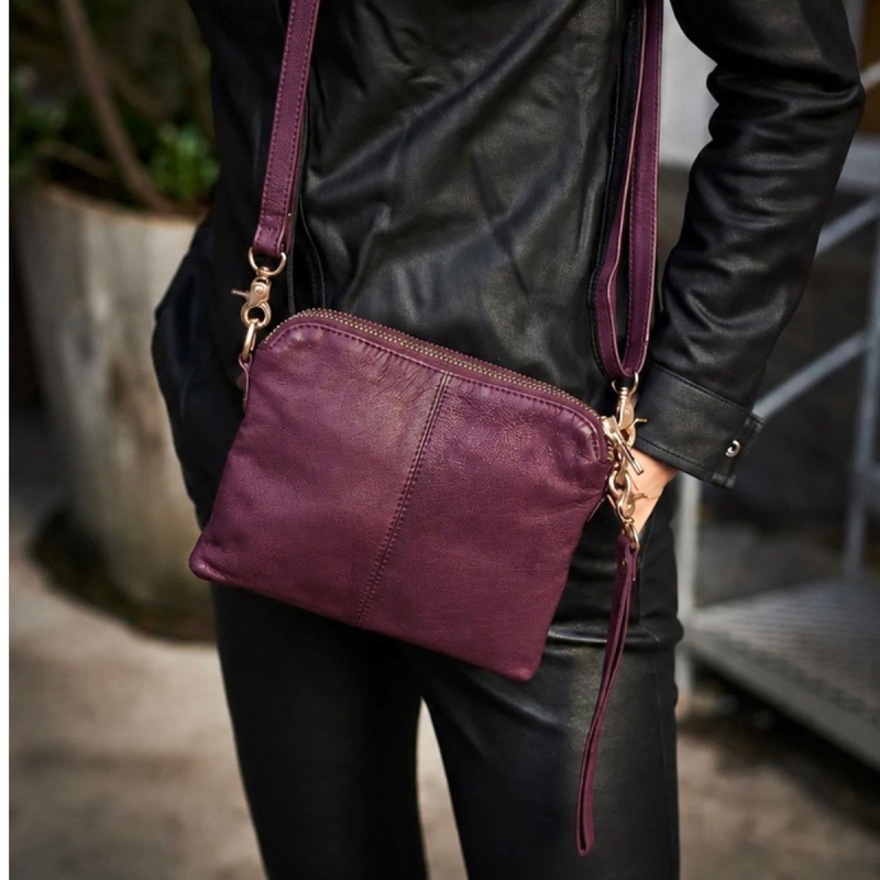 Liva axelväska och clutch i en - Vinröd skinn - Dam - Orchid
