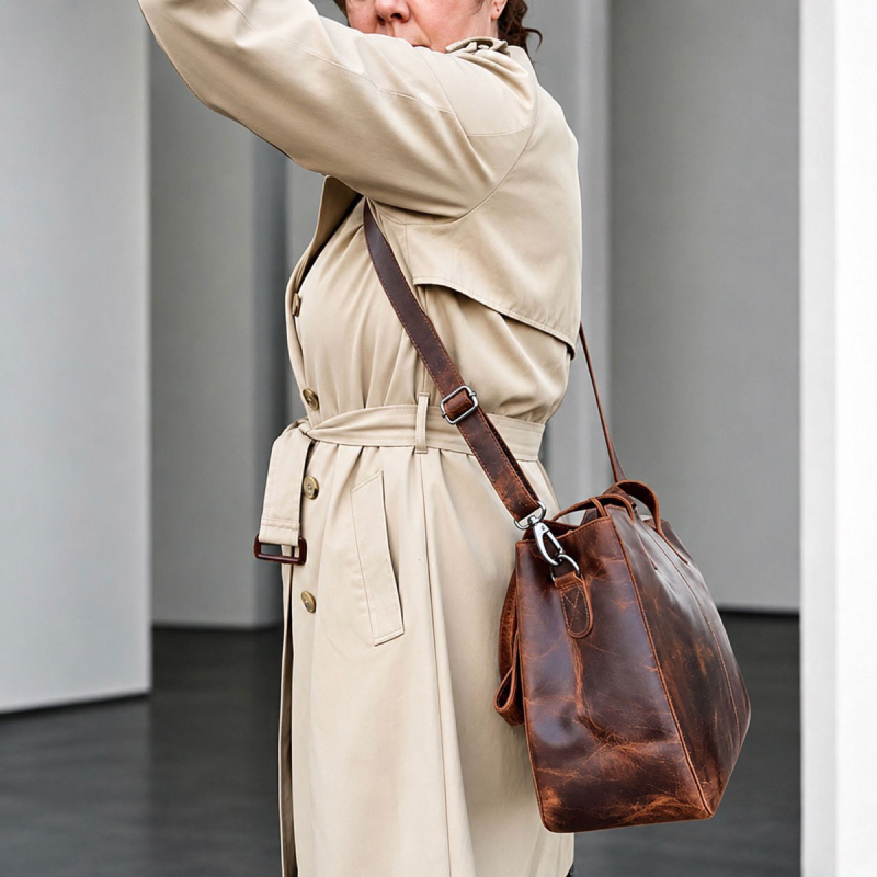 Angela skuldertaske i brun bøffel - Leather design - Freja skind