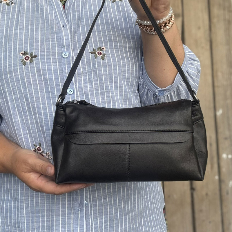 Rosie skuldertaske med to remme - blød kalveskind - Leather design - Freja skind
