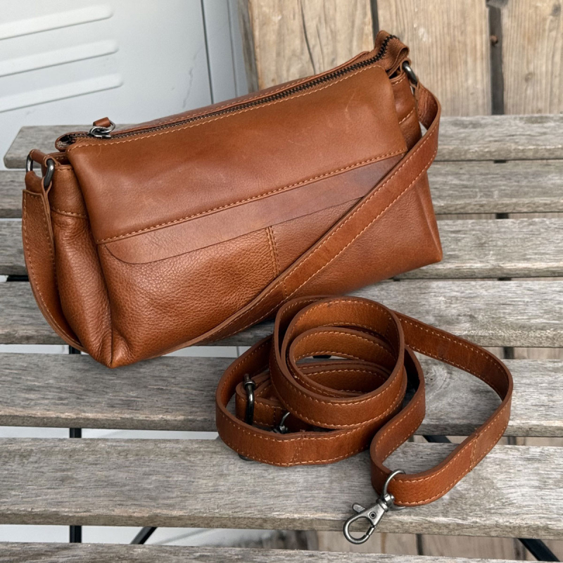 Rosie skuldertaske med to remme - blød kalveskind - Leather design - Freja skind