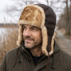 Brun Ushanka pelshue i brun rulam  - Freja skind