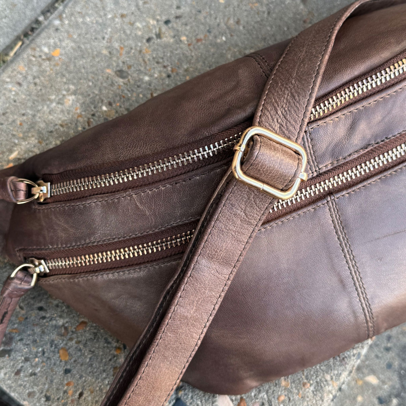 Patineret brun Vivian bumbag fra Orchid - blød gedeskind