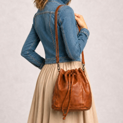 Olive bucketväska - Crossbody i cognacskinn - Dam - Montana