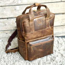 Rotterdam rygsæk i hunter brun bøffellæder - UR 1149  - Leather design - Freja skind