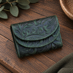 Dam plånbok i grönt blommönstrat läder - Florette från Leather design - Freja skinn
