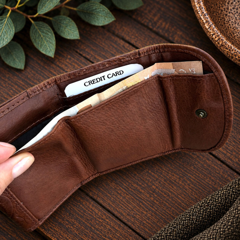 Dam läderplånbok i cognacfärgat, blompräglat läder - Florette från Leather Design - Freja skind