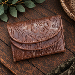 Dam läderplånbok i cognacfärgat, blompräglat läder - Florette från Leather Design - Freja skind
