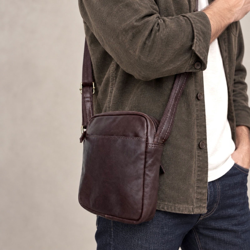 Ystad herre crossbody taske - Blød brun gedeskind - Freja skind