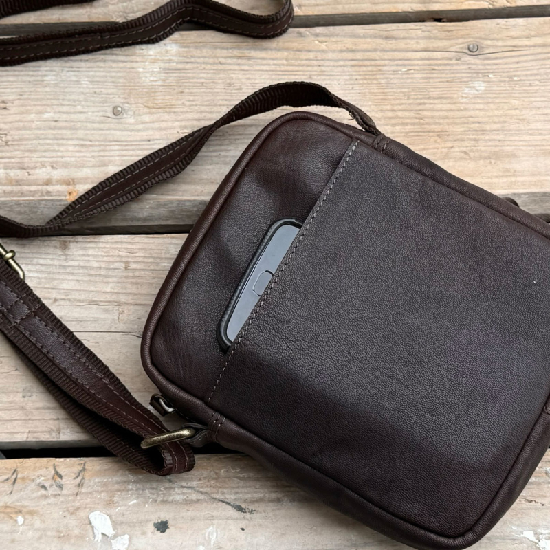 Ystad herre crossbody taske - Blød brun gedeskind - Freja skind