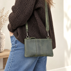 Petra axelväska från Leather design - Grönt läder UR 531 - Freja skinn