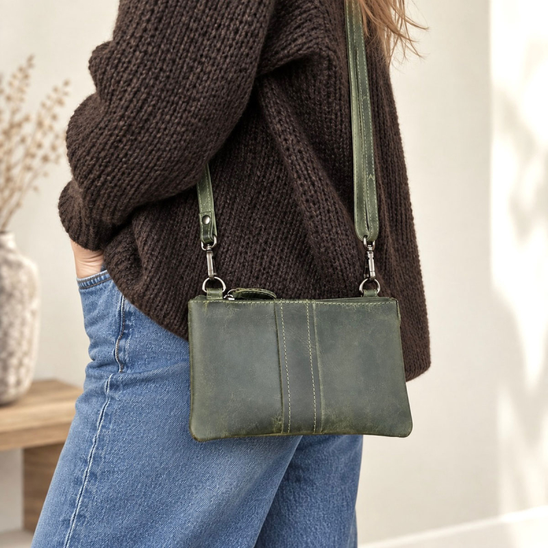 Petra axelväska från Leather design - Grönt läder UR 531 - Freja skinn