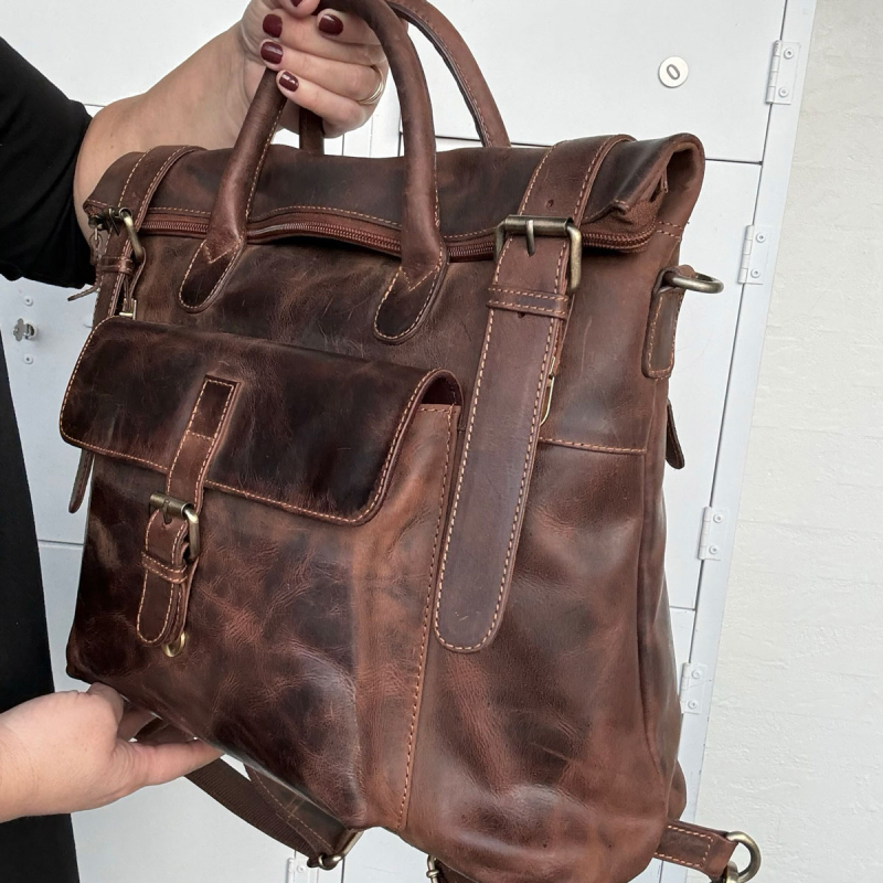 Zwolle rygsæt / skuldertaske til pc mm - hunter brun bøffelskind - Leather design - Freja skind