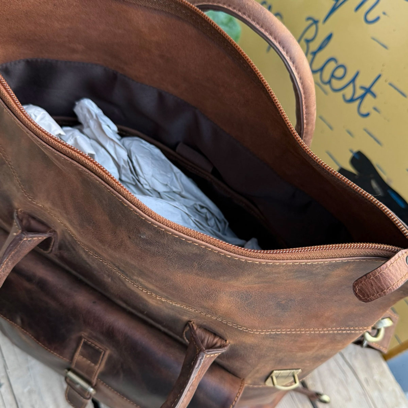 Zwolle rygsæt / skuldertaske til pc mm - hunter brun bøffelskind - Leather design - Freja skind