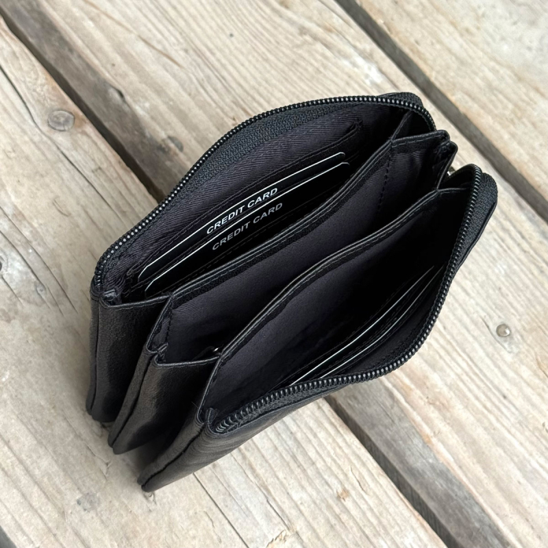 Freya dame pengepung i det fineste bøffelskind - sort - SH 2504 - Leather design - Freja skind
