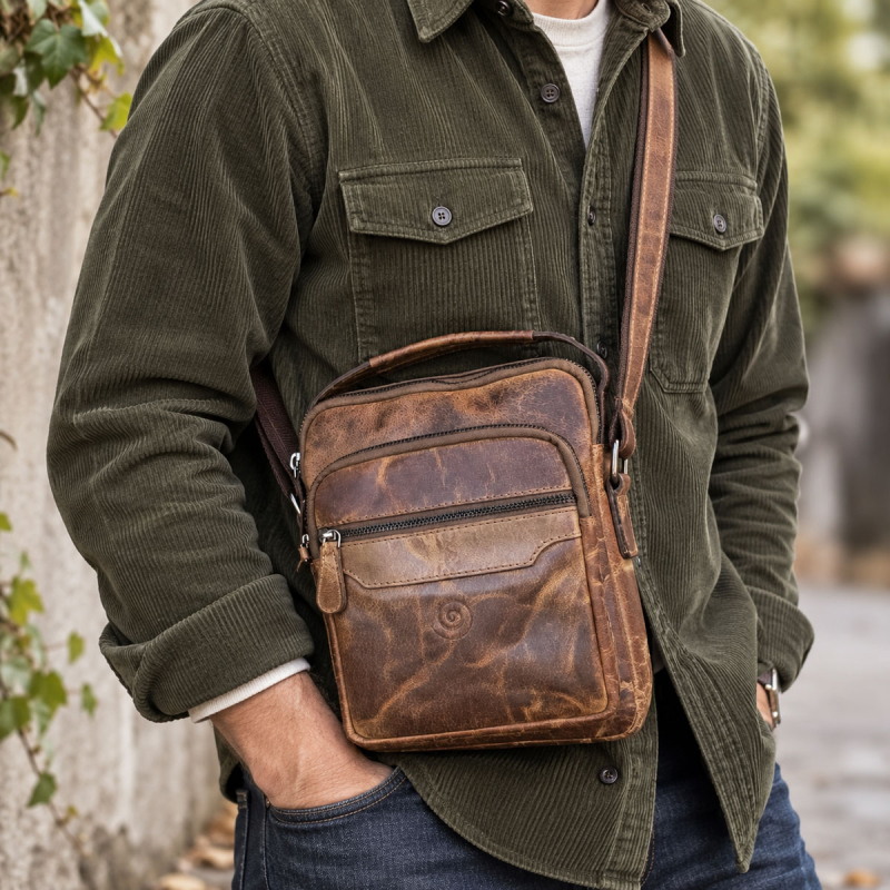 Denver crossbody taske i hunter brun bøffelskind - Leather design - Freja skind