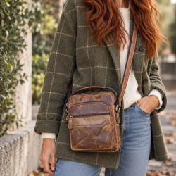 Denver crossbody taske i hunter brun bøffelskind - Leather design - Freja skind