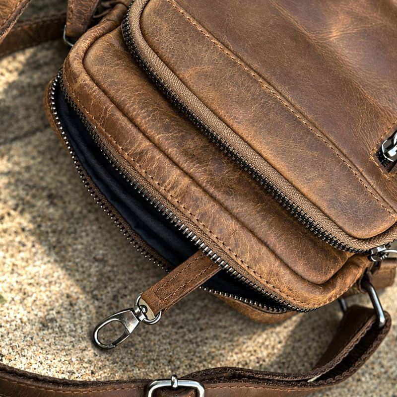 Yuma skuldertaske - Unisex - Brun bøffelskind - Leather design - Freja skind