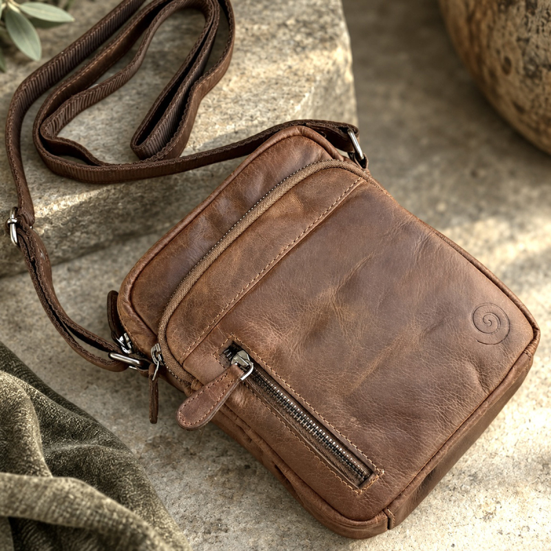 Yuma skuldertaske - Unisex - Brun bøffelskind - Leather design - Freja skind