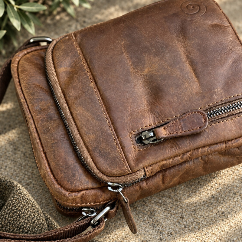 Yuma skuldertaske - Unisex - Brun bøffelskind - Leather design - Freja skind