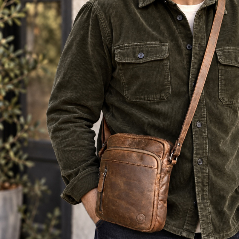Yuma skuldertaske - Unisex - Brun bøffelskind - Leather design - Freja skind