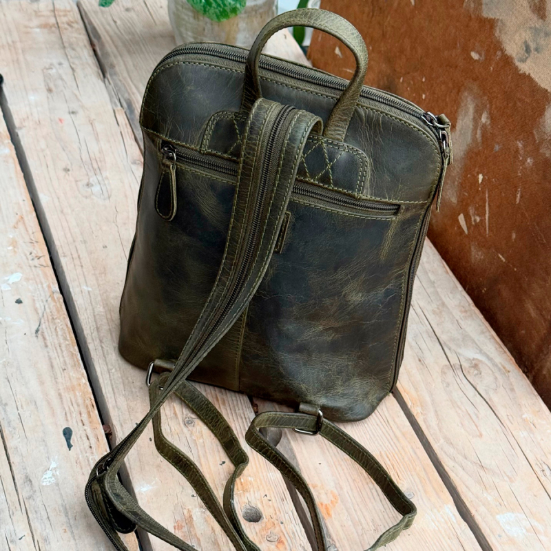 Dianna - Lille rygsæk i grøn bøffelskind - Dame - Leather design