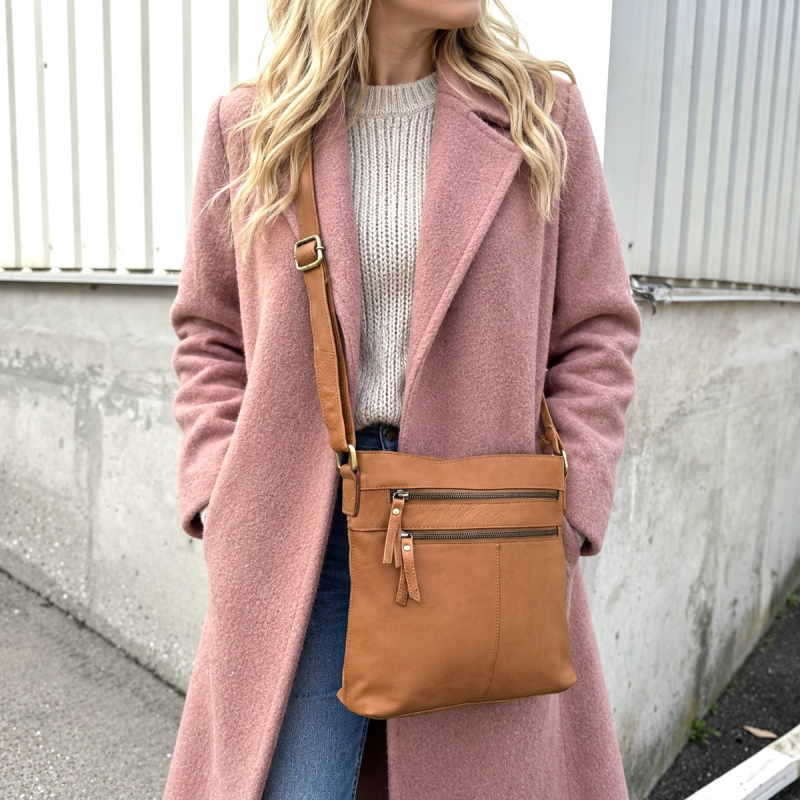 Tess crossbody taske - Blød kalveskind - cognac - dame - Treats - Freja skind
