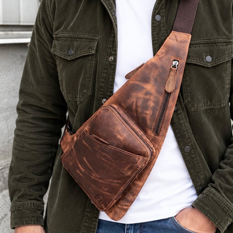 Calgary sleekbag i hunter brun bøffelskind - Leather design - Freja skind