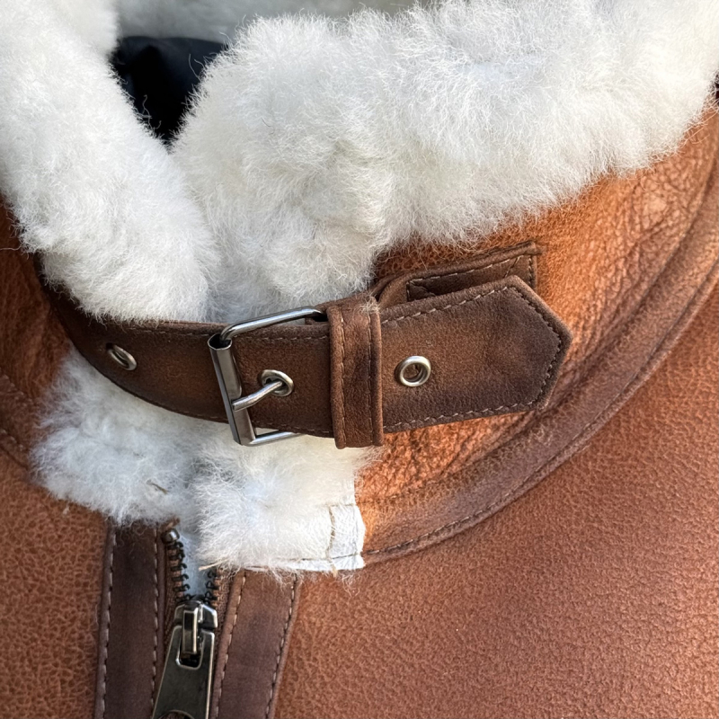 Alaske herr rulamsjacka i patinerad cognac - Pilot - Vinterjacka - Freja skinn
