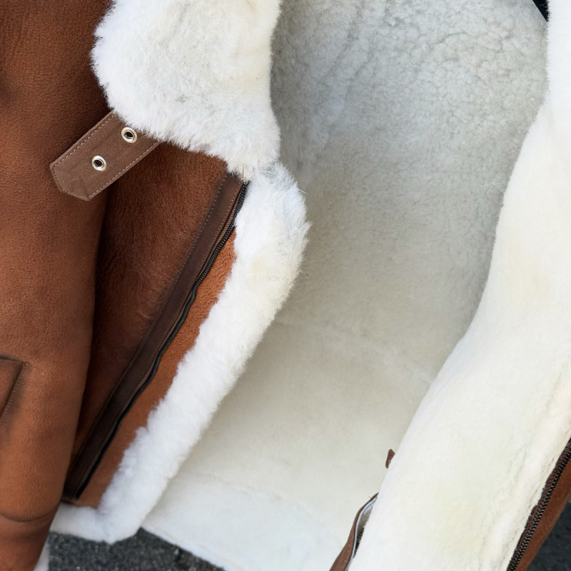 Alaske herre rulamsjakke i patineret cognac - Pilot - Vinterjakke - Freja skind