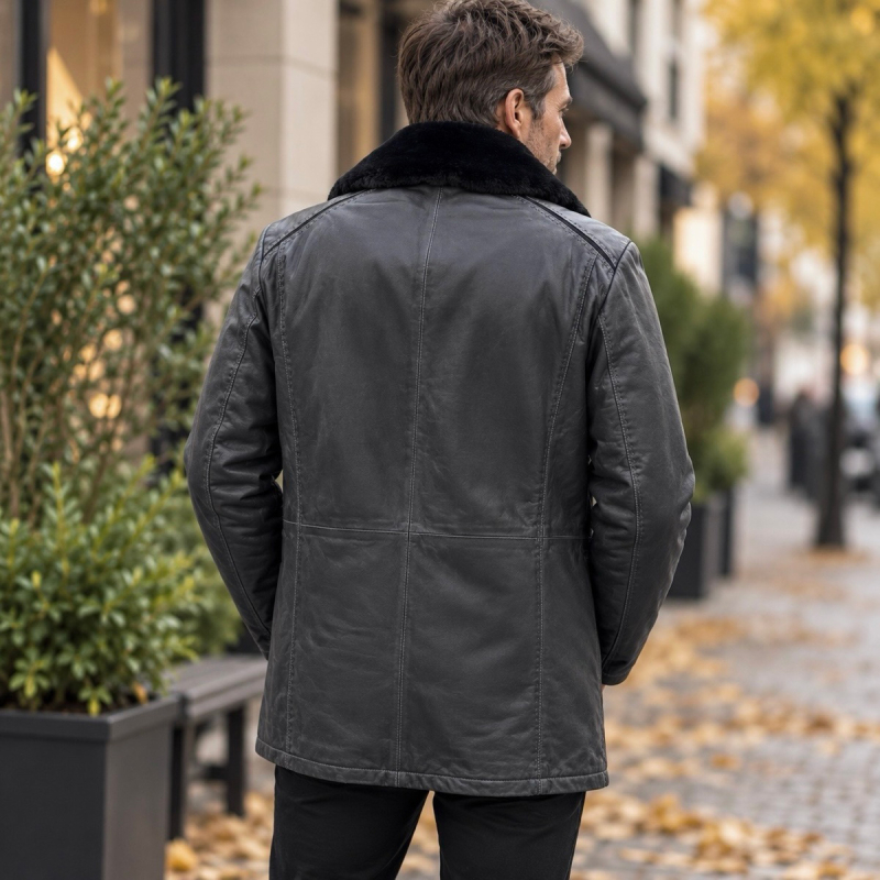 Calgary herr rullamsjacka - Varm vinterjacka i grå rullam - Freja skinn