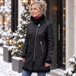Pia rulamsjakke med rå detaljer - sort  - dame  - Freja skind
