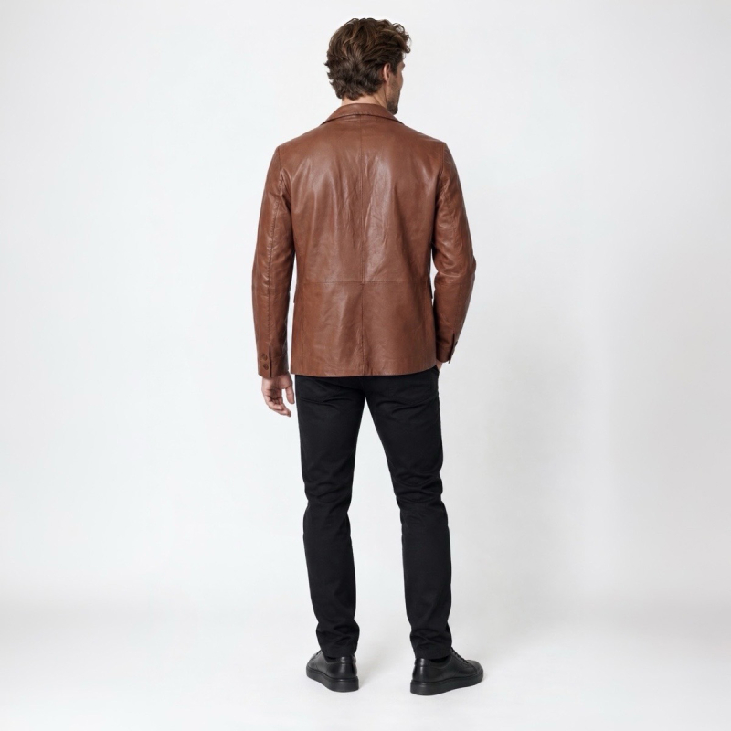 Skindblazer - Russell - Herre - Blød cognac lammeskind - Freja skind
