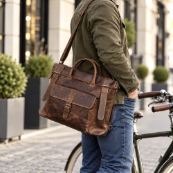 Zwolle ryggsäck / skulderväska för PC m.m. - hunter brun buffelskinn - Leather design - Freja skind