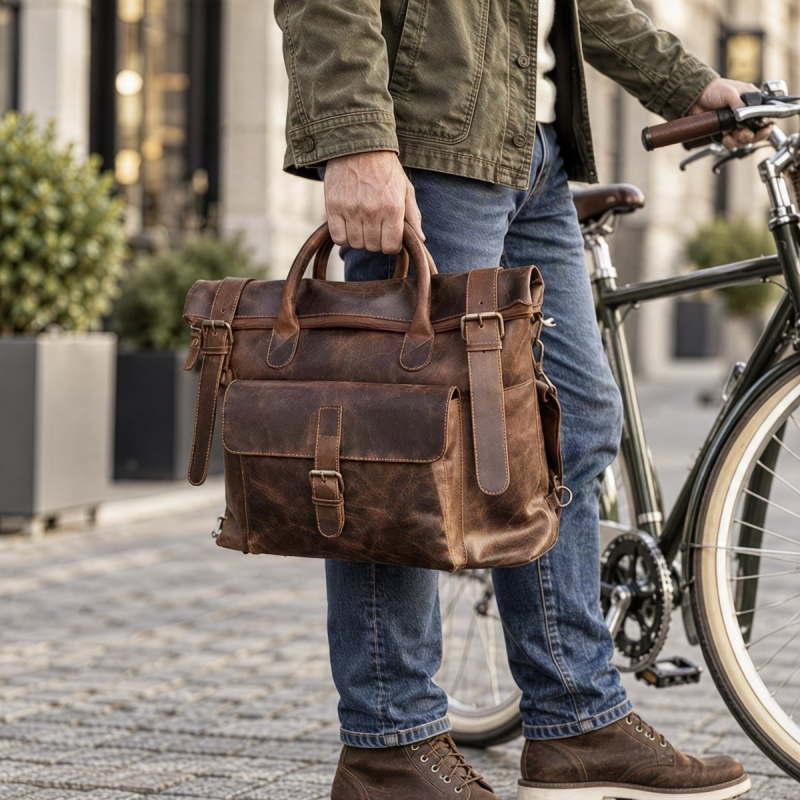 Zwolle rygsæk / skuldertaske til pc mm - hunter brun bøffelskind - Leather design - Freja skind