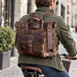 Zwolle ryggsäck / skulderväska för PC m.m. - hunter brun buffelskinn - Leather design - Freja skind