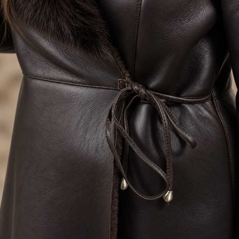 Brun Toscana fårskinnsjacka - varm dam vinterjacka shearling