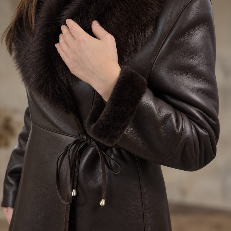 Brun Toscana rulamsjakke - Varm dame vinterjakke shearling