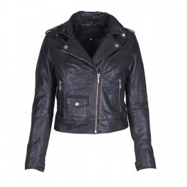 sort dame skindjakke i bikerlook - Freja skind
