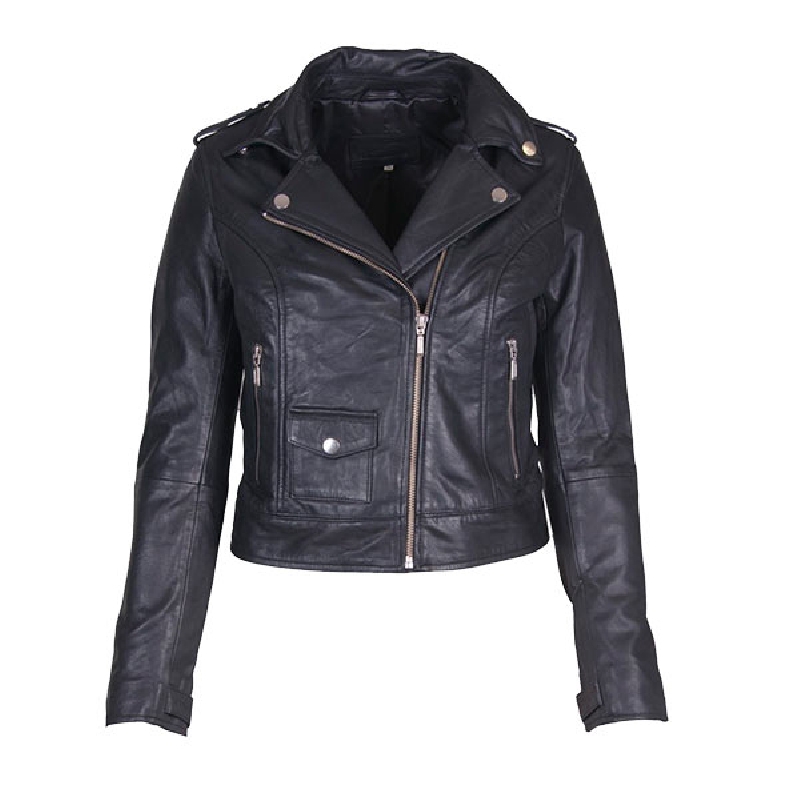 sort dame skindjakke i bikerlook - Freja skind