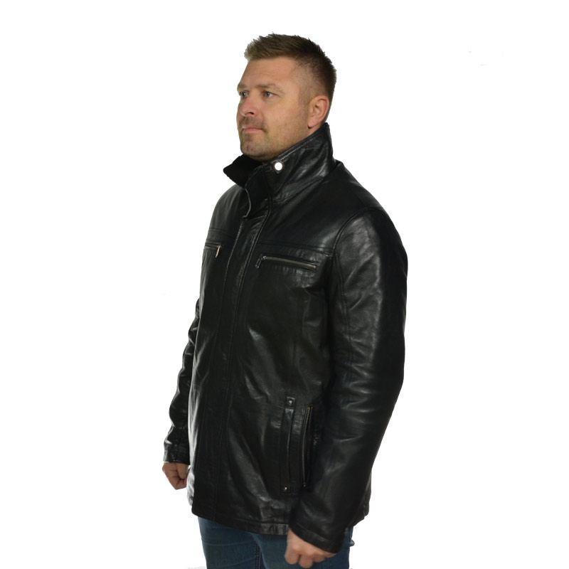 Vinterjacka i svart skinn - Avtagbart foder - Varm mellanlång modell - Herr