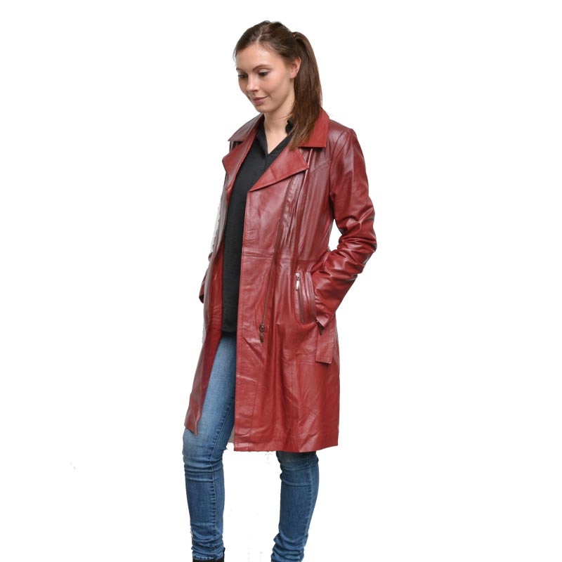 Trenchcoat i mjukt lammskinn - Klassisk röd Trenchcoat