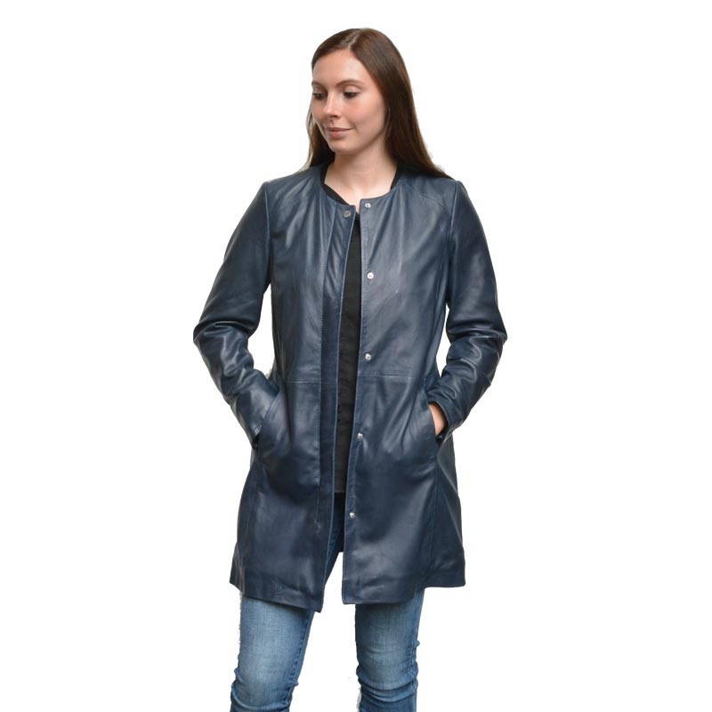 Mellemlang skindjakke - Blå overgangsjakke - Carina
