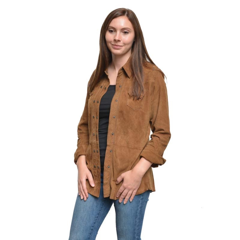 Mockaskjorta i camel färg - Feminin mockaskjorta