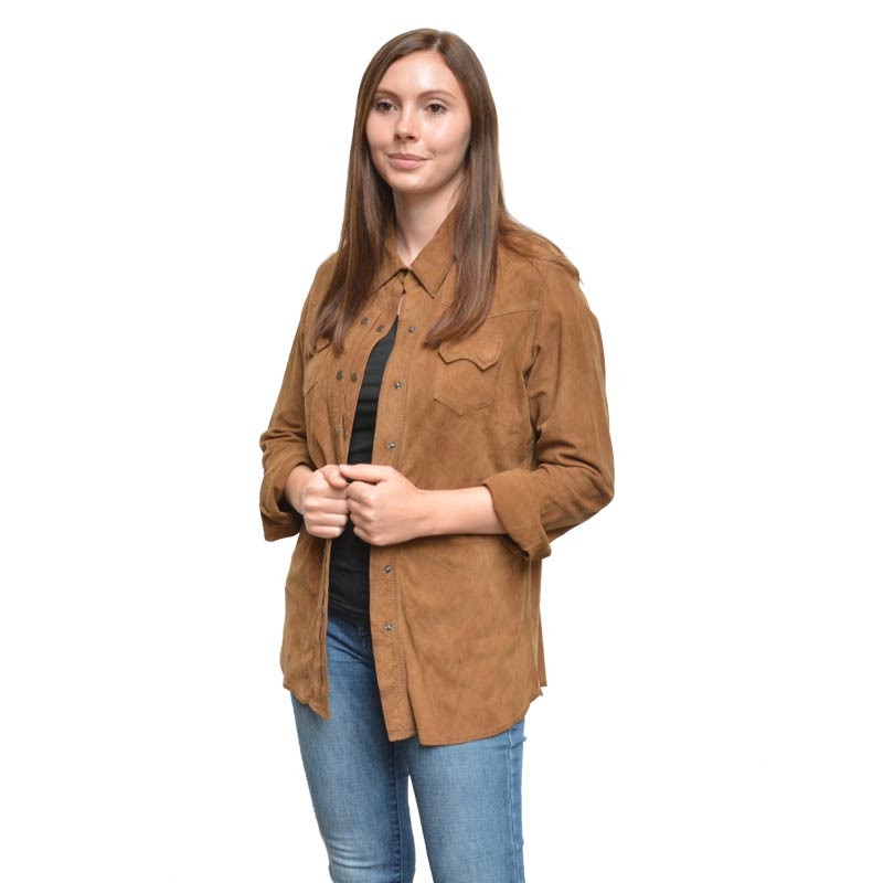 Mockaskjorta i camel färg - Feminin mockaskjorta