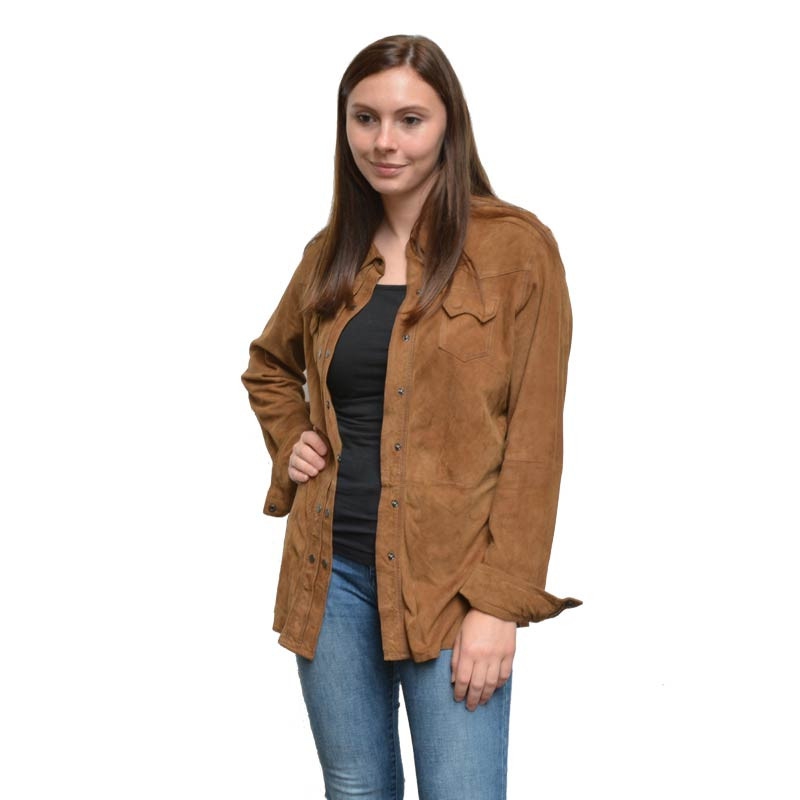 Mockaskjorta i camel färg - Feminin mockaskjorta