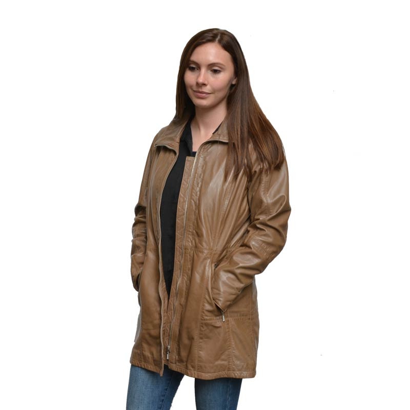 Mellemlang skindjakke - Tilbud