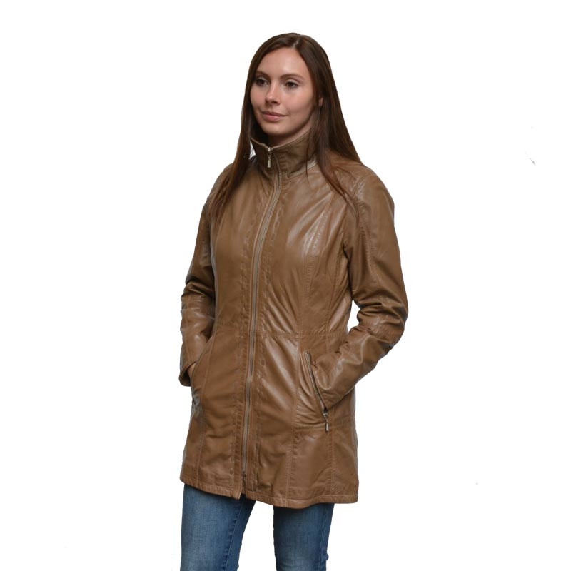 Mellemlang skindjakke - Tilbud